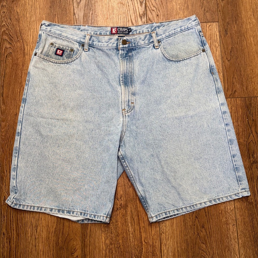 90s Chaps Ralph Lauren Mens Denim Shorts sz 42 Light Wash 100% Cotton Baggy VTG